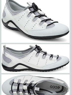 ECCO Toggle White Gray Dressy Suede & Leather Sneakers Bone Shoes Womens Size 39